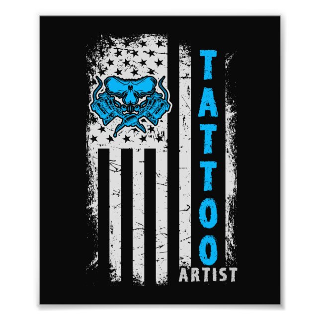 USA American Flag with Tattoo Artist Photo Print (Front)
