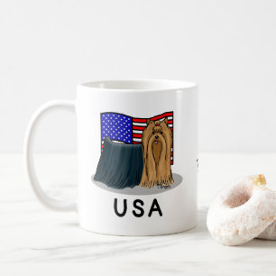 USA American Flag Yorkshire Terrier (Yorkie) Dog Coffee Mug