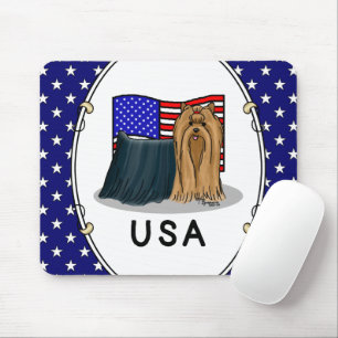 USA American Flag Yorkshire Terrier (Yorkie) Dog Mouse Mat