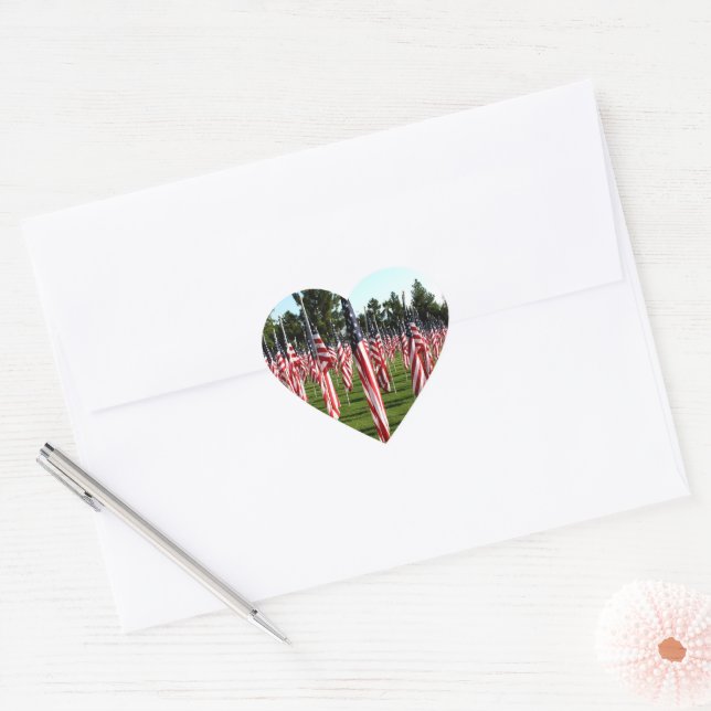 USA American Flags Memorial Heart Sticker (Envelope)