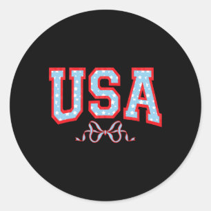 Usa American Girl Patriotic July 4th Women Boys  Classic Round Sticker