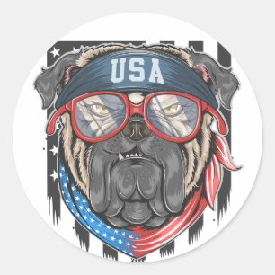 USA American Patriotic Dog Classic Round Sticker