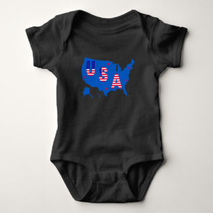 USA American Patriotic Map/ Flag Stars and Stripes Baby Bodysuit