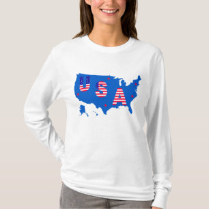 USA American Patriotic Map/ Flag Stars and Stripes T-Shirt