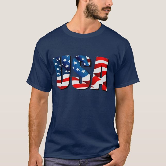 USA American patriotic red white blue flag T-Shirt (Front)