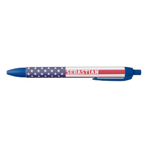USA American Personalised Patriotic Flag Blue Ink Pen