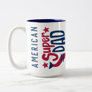 USA American SUPER DAD RED White Blue Patriotic Two-Tone Coffee Mug