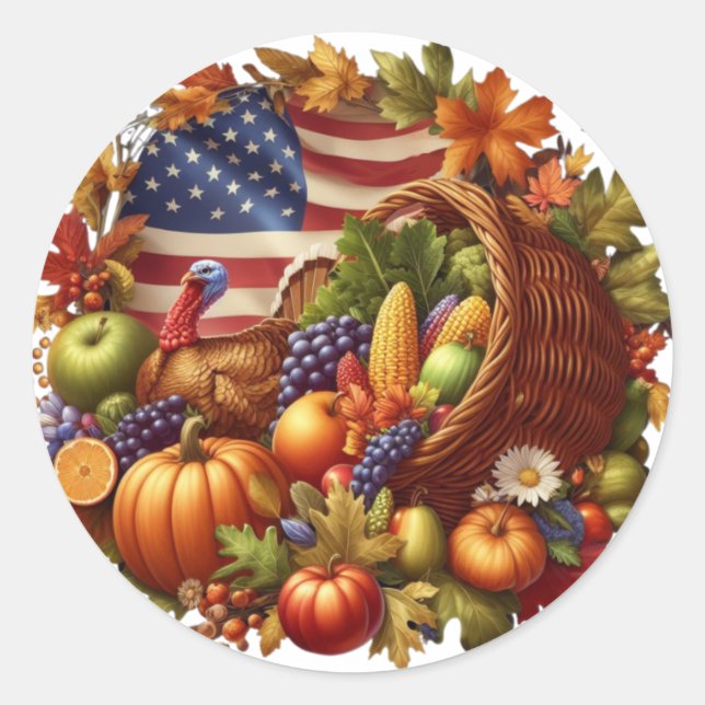 USA/American/Thanksgiving turkey wreath Classic Round Sticker (Front)