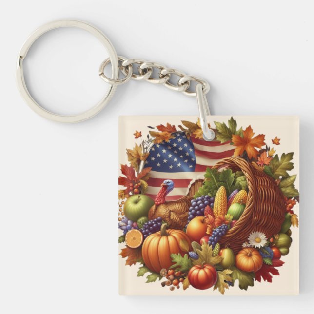 USA/American/Thanksgiving turkey wreath Key Ring (Front)