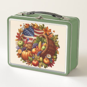 USA/American/Thanksgiving turkey wreath Metal Lunch Box