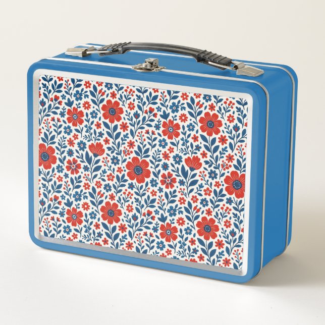 USA/American themed floral pattern Metal Lunch Box (Front)