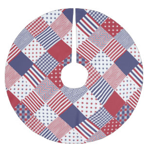 USA Americana Diagonal Red White & Blue Quilt Brushed Polyester Tree Skirt