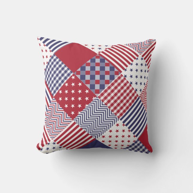 USA Americana Diagonal Red White & Blue Quilt Cushion (Front)