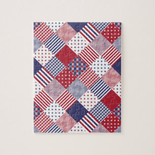 USA Americana Diagonal Red White & Blue Quilt Jigsaw Puzzle