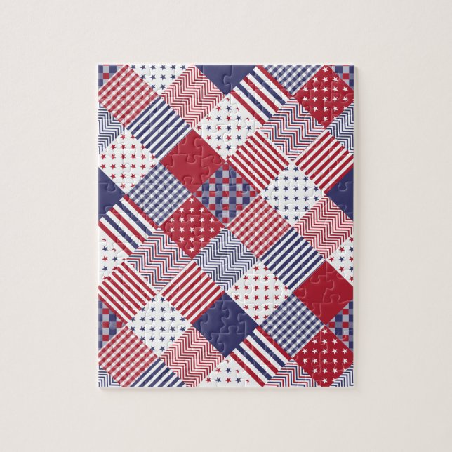 USA Americana Diagonal Red White & Blue Quilt Jigsaw Puzzle (Vertical)