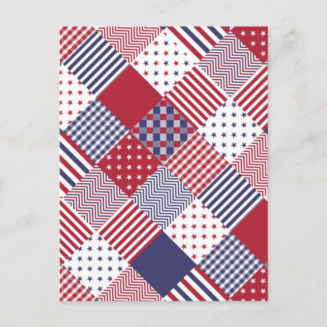 USA Americana Diagonal Red White & Blue Quilt Postcard (Front)