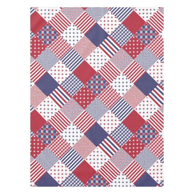 USA Americana Diagonal Red White & Blue Quilt Tablecloth (Front)