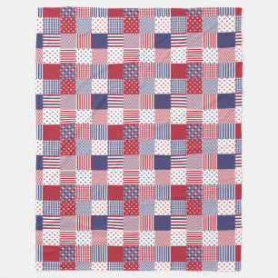 USA Americana Patchwork Red White & Blue Fleece Blanket