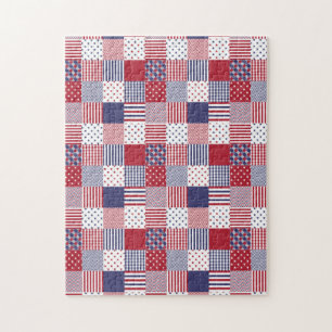 USA Americana Patchwork Red White & Blue Jigsaw Puzzle