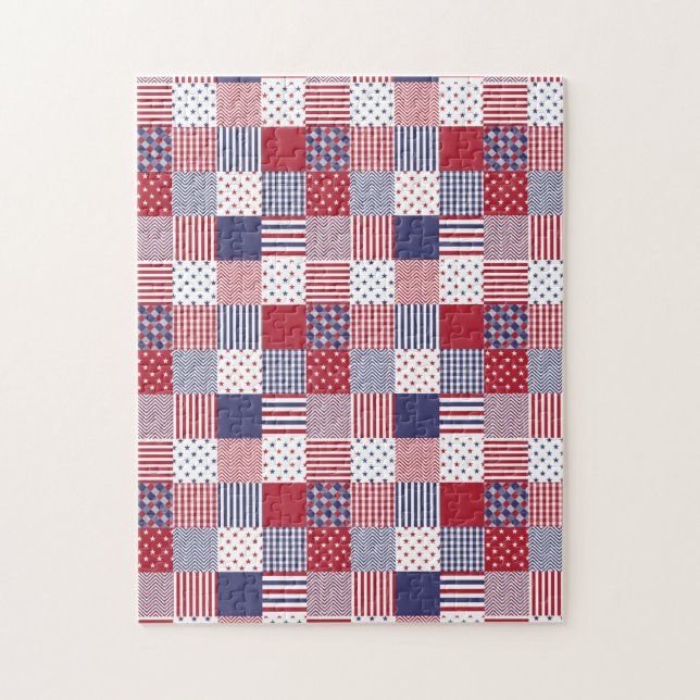 USA Americana Patchwork Red White & Blue Jigsaw Puzzle (Vertical)