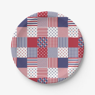 USA Americana Patchwork Red White & Blue Paper Plate