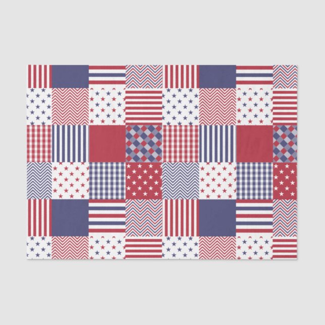 USA Americana Patchwork Red White & Blue Tissue Paper (Front)