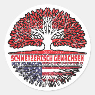 USA Amerikanisch Schweizer Schweiz Baum Wurzel Classic Round Sticker