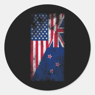 Usa & New Zealand Flags - Us Of America Kiwi, Classic Round Sticker