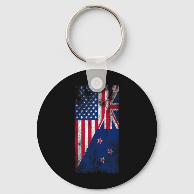 Usa &amp; New Zealand Flags - Us Of America Kiwi,  Key Ring (Front)