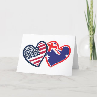 USA and Australia Flag Hearts Thank You Card