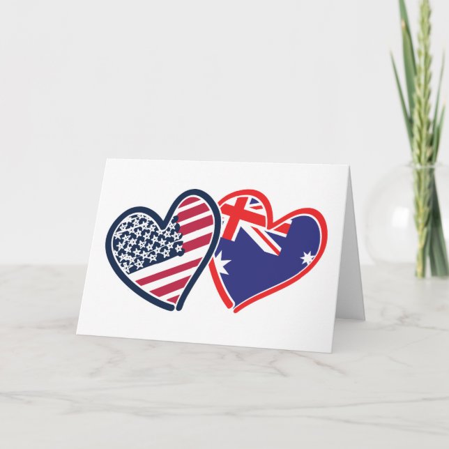 USA and Australia Flag Hearts Thank You Card (Front)