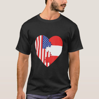 USA and Austria Flags Heart T-Shirt