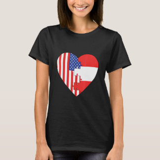 USA and Austria Flags Heart T-Shirt