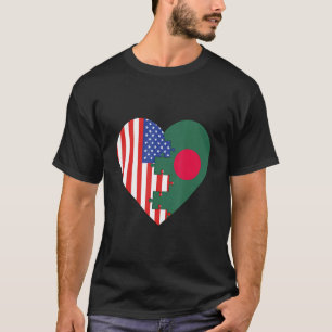 USA and Bangladesh Flags Heart T-Shirt
