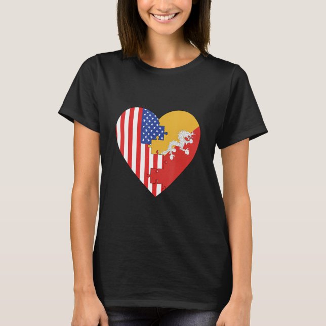 USA and Bhutan Flags Heart T-Shirt (Front)