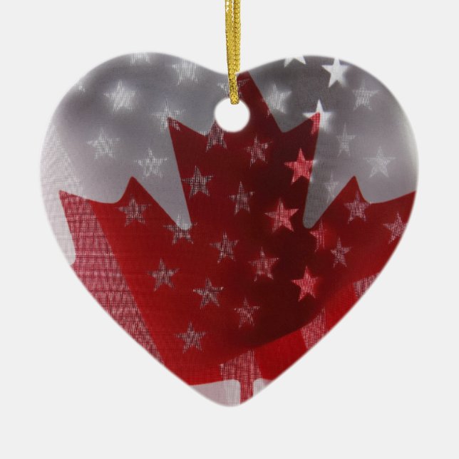 USA and Canada flags heart ornament (Front)