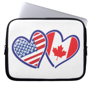 USA and Canadian Flag Hearts Laptop Sleeve