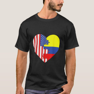 USA and Colombia Flags Heart T-Shirt