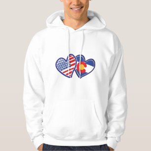 USA and Colorado Flag Hearts Hoodie