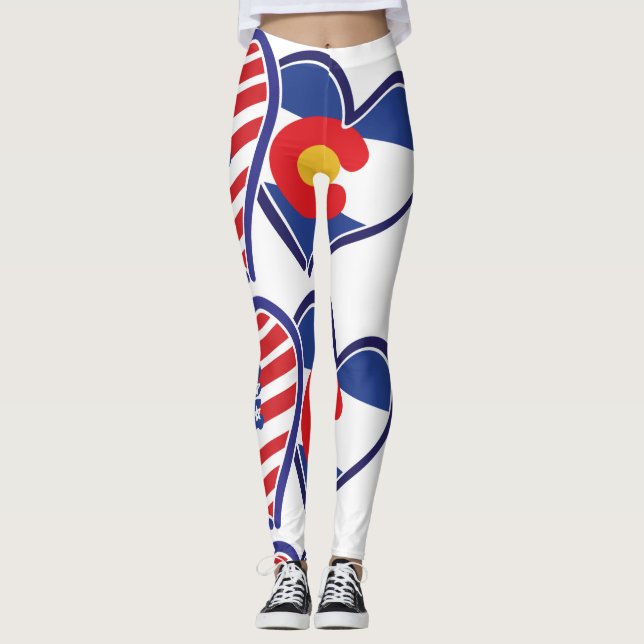 USA and Colorado Flag Hearts Leggings (Front)