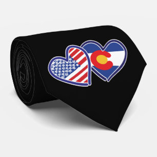 USA and Colorado Flag Hearts Tie