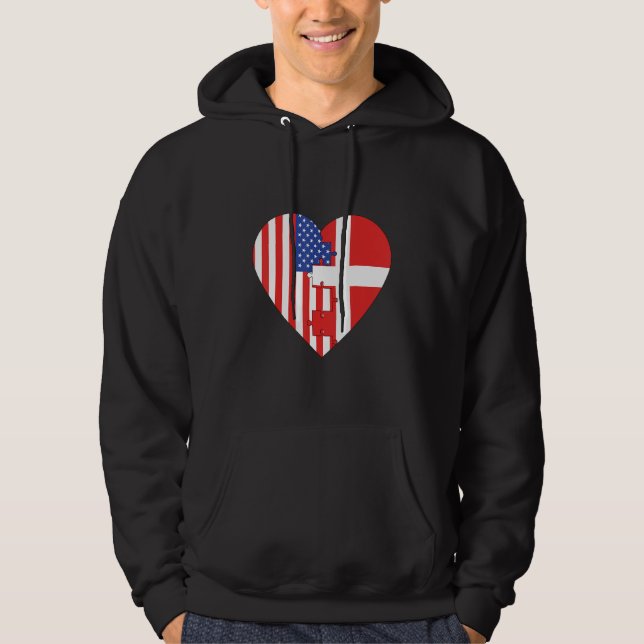 USA and Denmark Flags Heart Hoodie (Front)