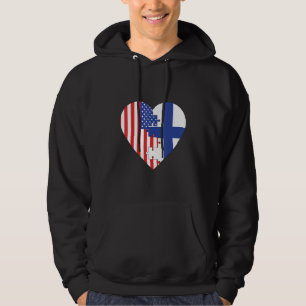 USA and Finland Flags Heart Hoodie