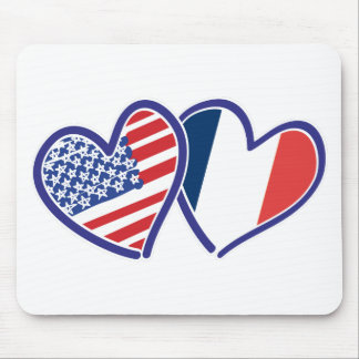 USA and France Love Hearts Mouse Mat