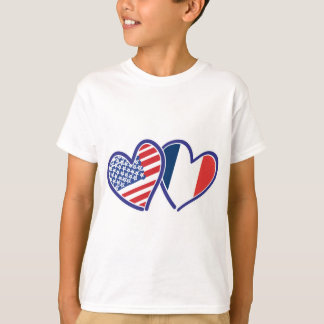 USA and France Love Hearts T-Shirt