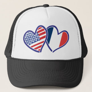 USA and France Love Hearts Trucker Hat