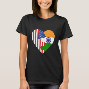USA and India Flags Heart T-Shirt