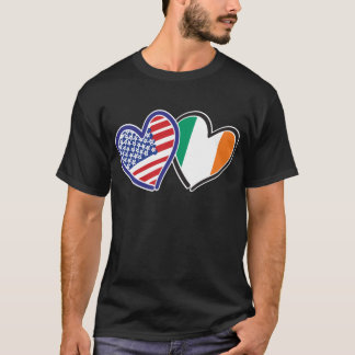 USA And Ireland Patriotic Love Hearts T-Shirt
