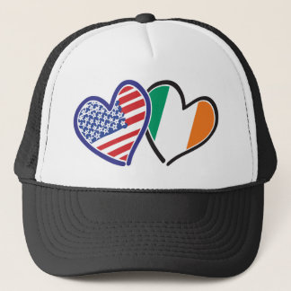 USA And Ireland Patriotic Love Hearts Trucker Hat