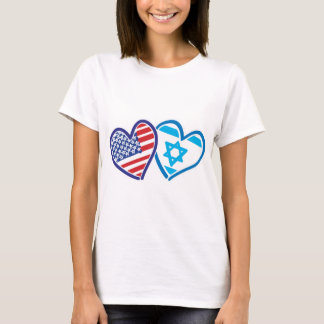 USA and ISRAEL Flag Hearts T-Shirt